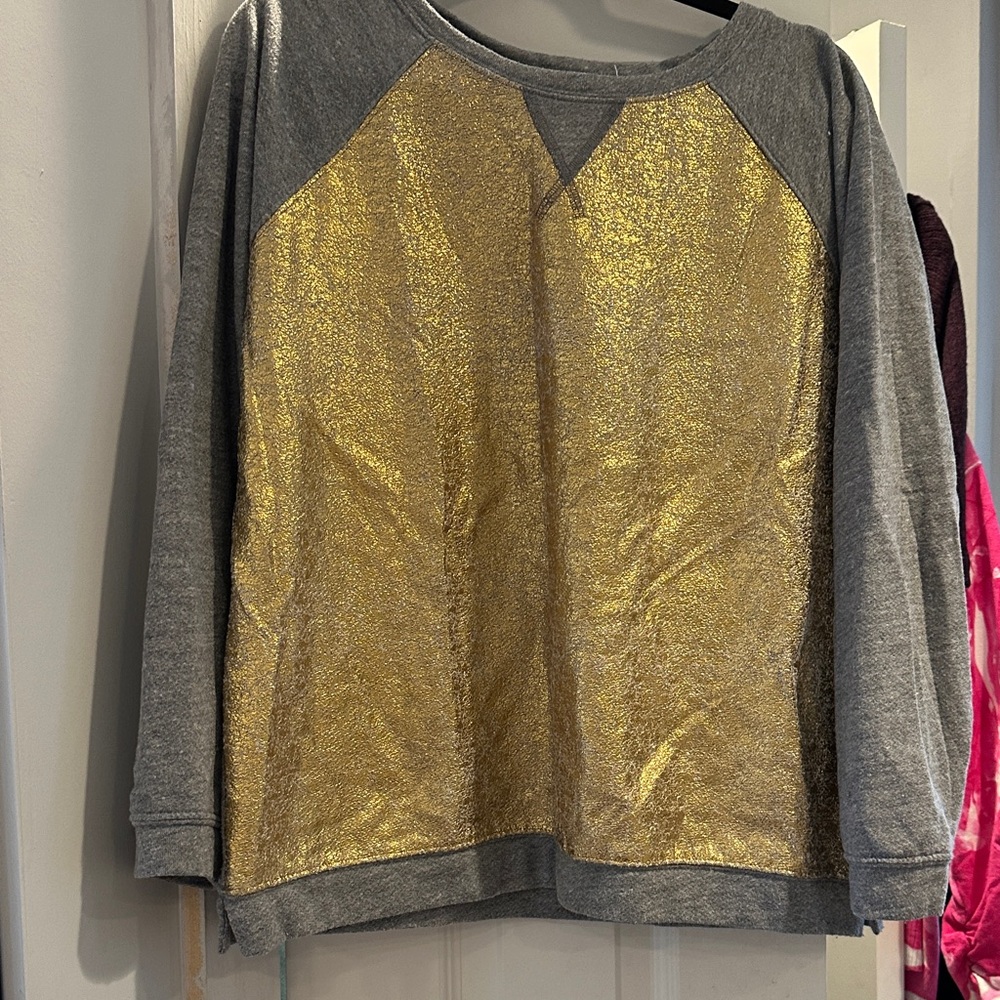 NYDJ Gray and Gold Foil Long Sleeve sweatshirt XL